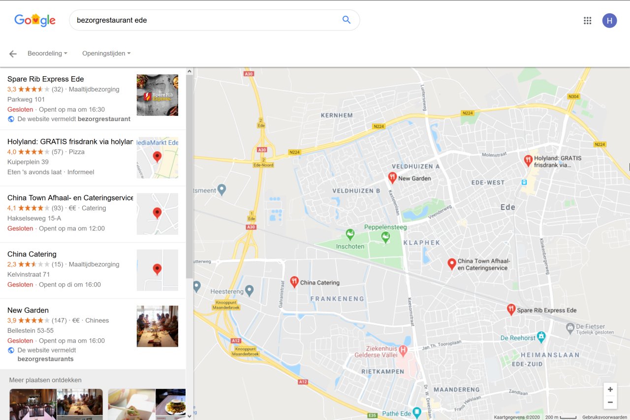 Bezorgrestaurants op Google Maps
