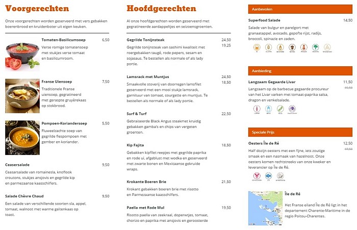 Online restaurant menukaart