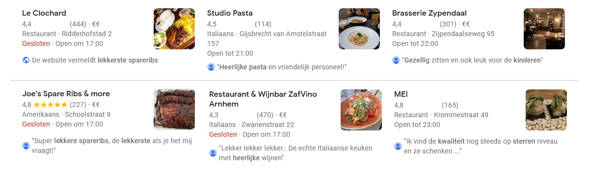 Google laat reviews zien met woorden waarop is gezocht